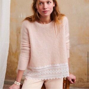Sezane Mohair and Merino Wool Lace Hem Long Sleeve Sweater